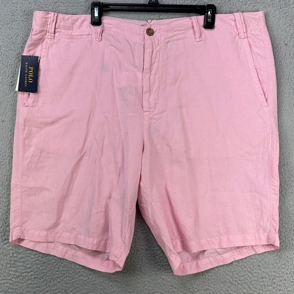 Polo Ralph Lauren Men Linen Blend Shorts 42 Tall Pink Flat Front Classic Fit NEW